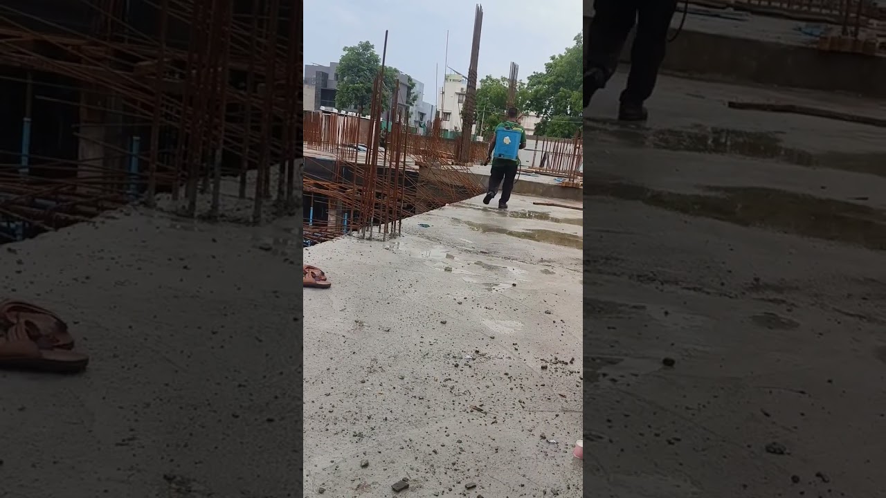 Spraying mosquito repellent on the site for the safety of the workers