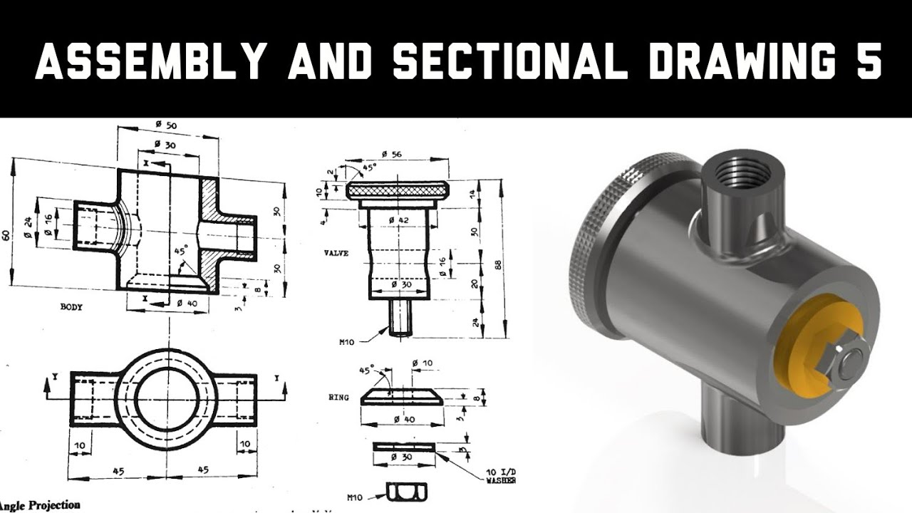 Assembly and Sectional Drawing 5 in | Technical Drawing | Engineering ...