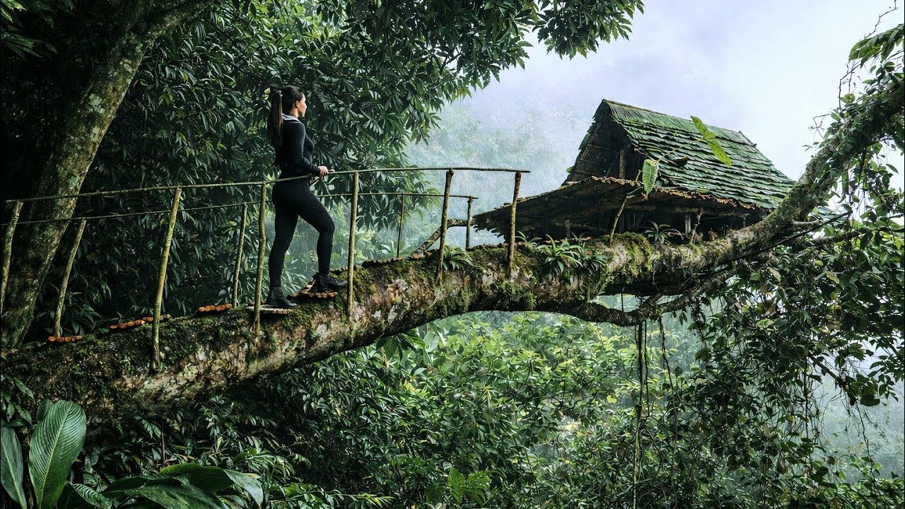 Build a shelter on a fallen tree trunk.survival alone 