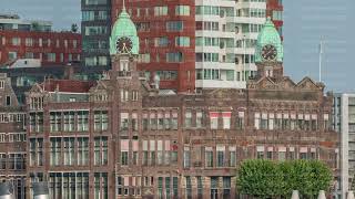 Timelapse of Hotel New York's historical facade in downtown Rotterdam. Netherlands