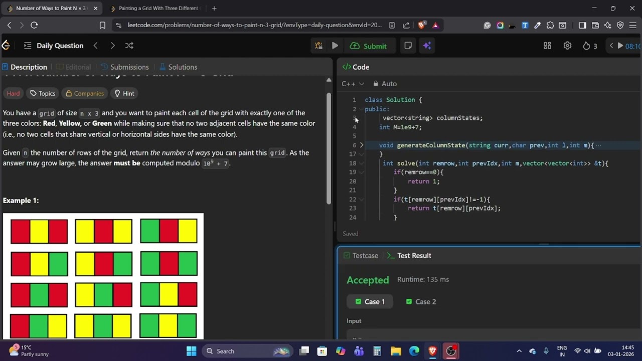 1411. Number of Ways to Paint N × 3 Grid