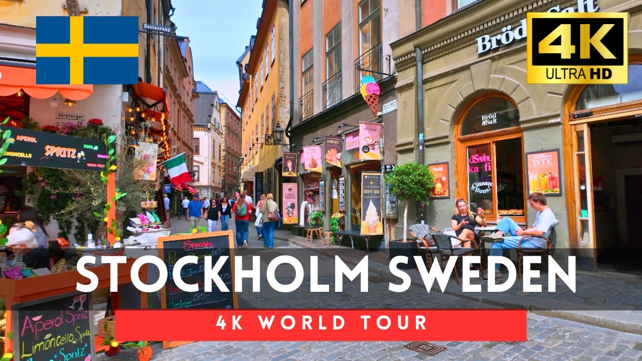 Sweden walking tour - 2 hours Stockholm downtown walk 4k 60fps