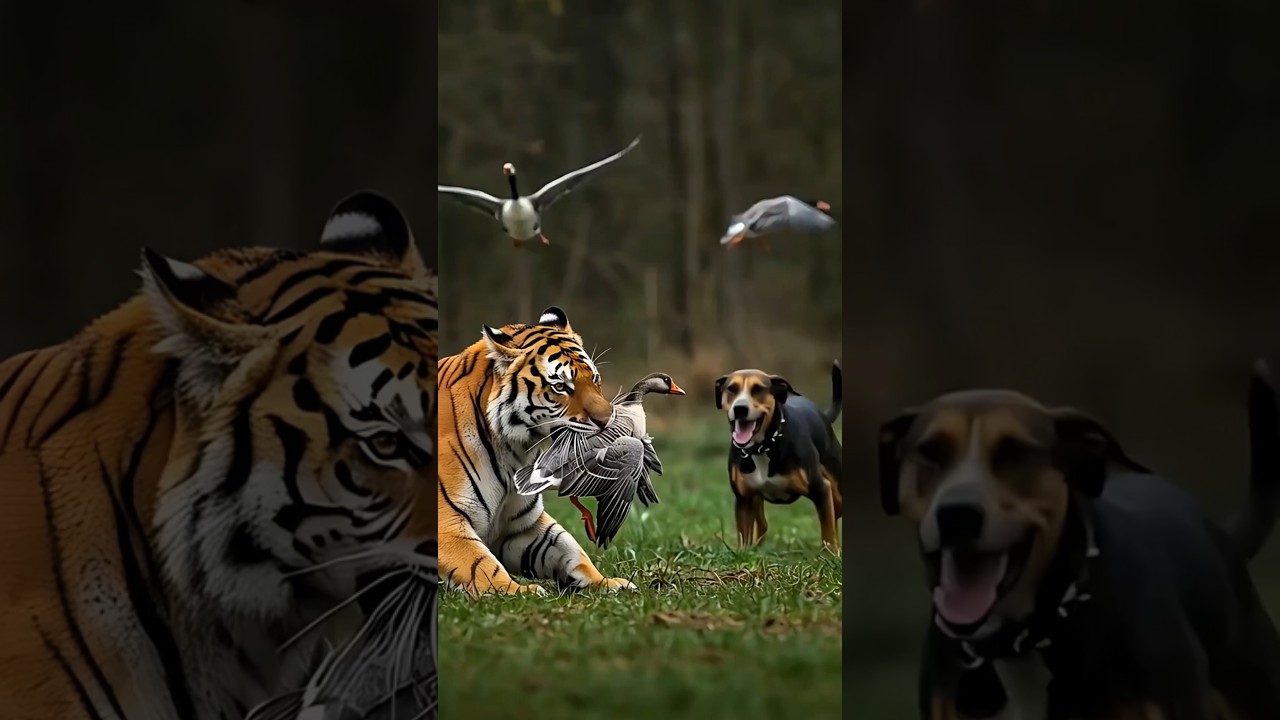 A Dog Confronts a Tiger to Save a Friend.
