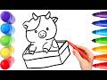 How To Draw cute cow Drawing, Painting &amp; Coloring For Kids and Toddlers_ Child Art 🐋🌈🎨