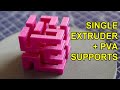 Hilbert cube 3D printed with PVA supports and single extruder