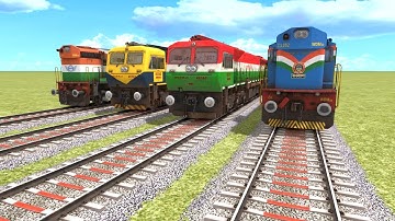 4 Trains Crossing Each Other On Bumpy Forked Railroad Tracks | Train Simulator #RailroadCrossing