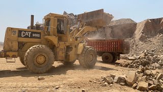 The Big Rock Loading into Catterpillar 966D Hevy Duty work opreatr in Action#loading #rock #mountain