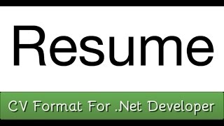 Sample CV Format For net Developer Resume