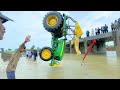 New John Deere 5310 Tractor Accident Jumped into River with Trolley | Rice Farming