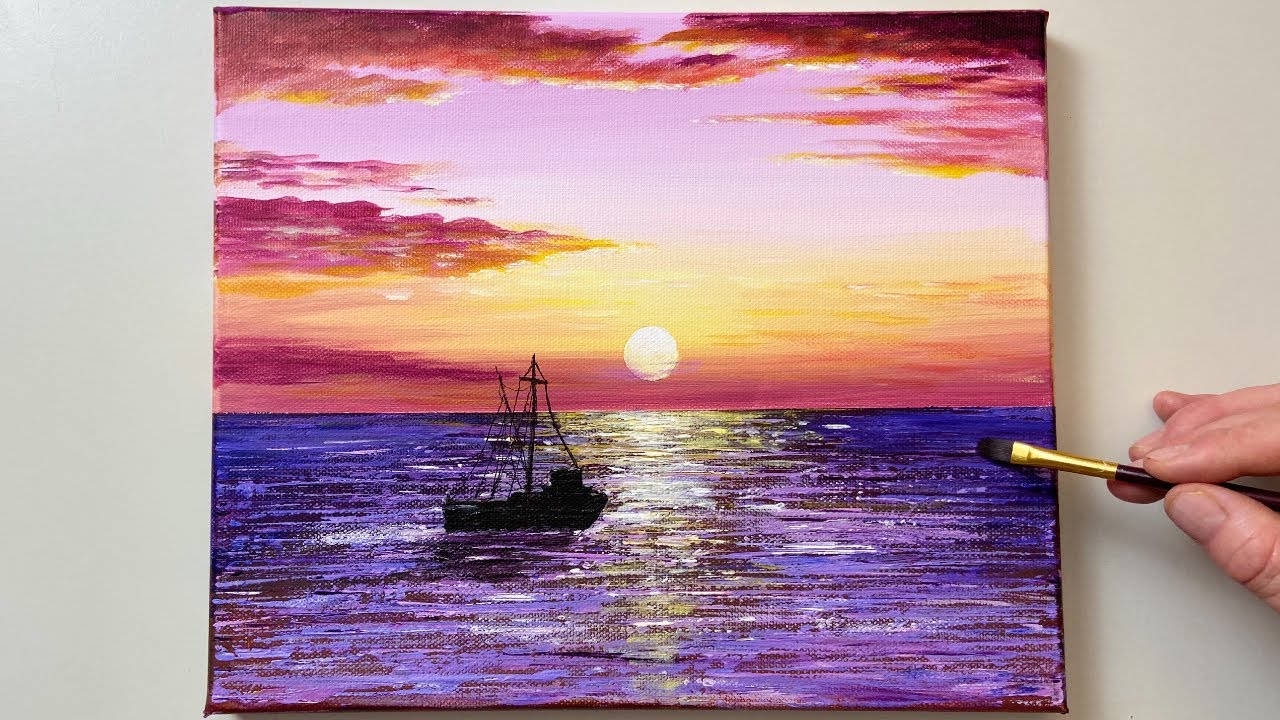 Ocean Sunset Painting / Acrylic Painting for beginners / Step by Step #11