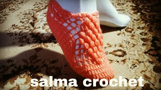 Crochet Sleeper for Women كروشيه حذاء بالوري كلكول جوارب سليبر نسائي بالغرزة المنتفخة سهل ومميز