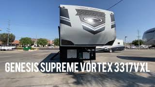 Genesis Supreme Vortex 3317VXL Fifth Wheel Toy Hauler Upgraded with Solar and More!
