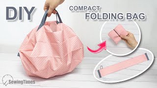 DIY COMPACT FOLDING BAG | How to Make Reusable Shopping Bag EASY [sewingtimes]