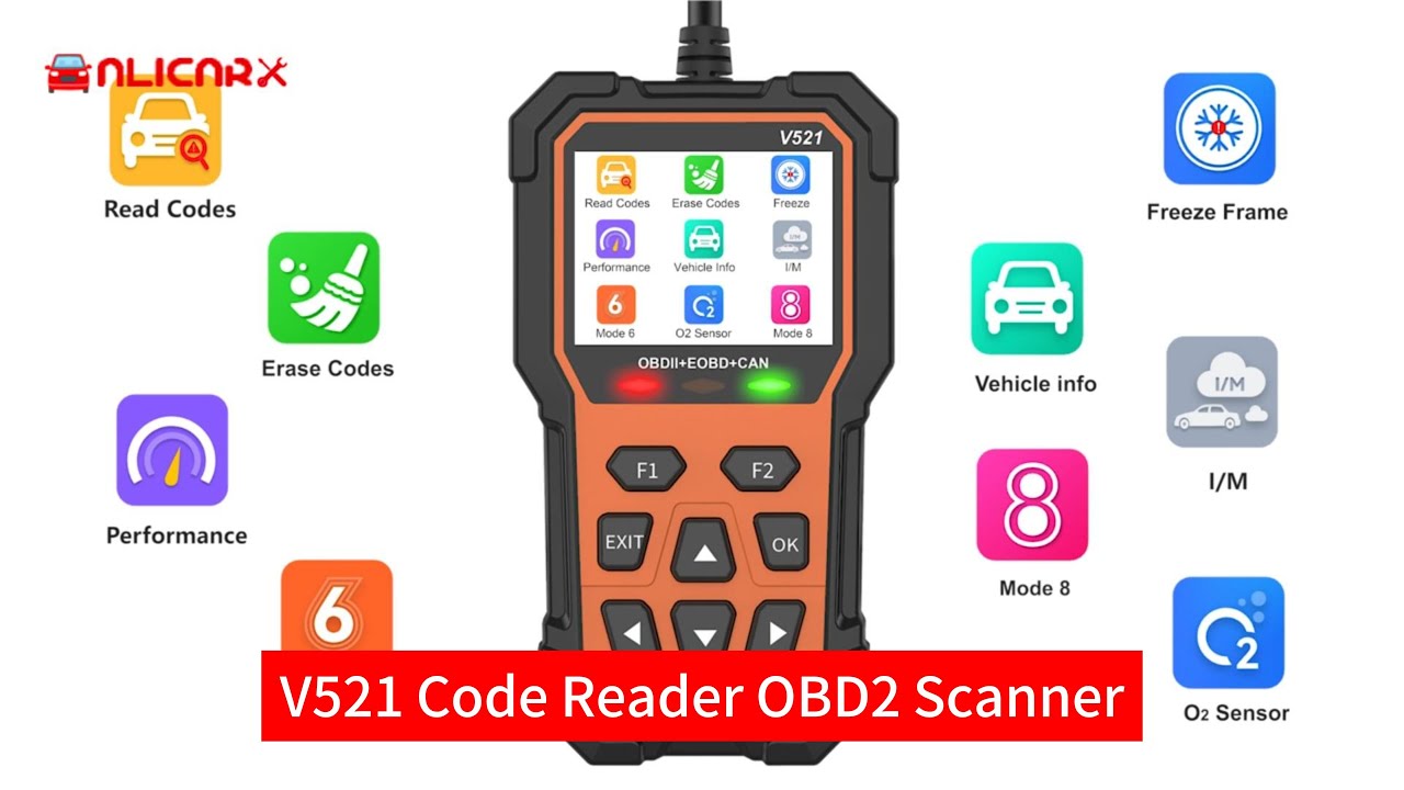V521 Scanner OBD2 EOBD Diagnostic Tools Code Reader Clear Engine Fault ...