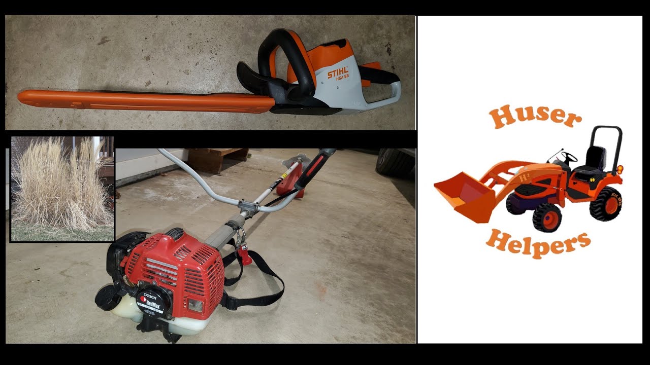 Cutting Back Pampas Grass Best Tool RedMax String Trimmer or STIHL