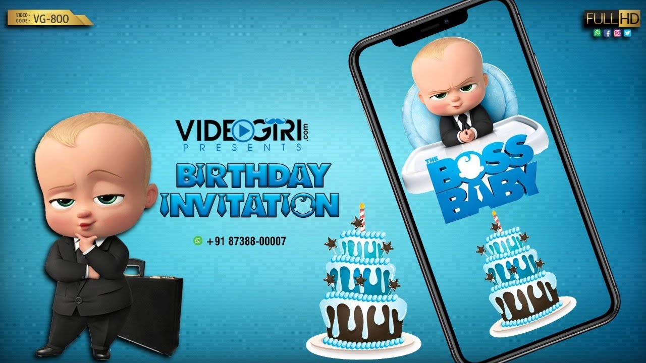 Boss Baby Birthday Digital Invitation Video | Kids Party WhatsApp Invite | VG-800