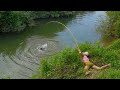 Amazing fishing giant black carp fishing girl with hook