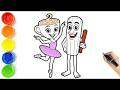 Ballerina Cappuccina and Tung Tung tung Sahur Drawing For Kids