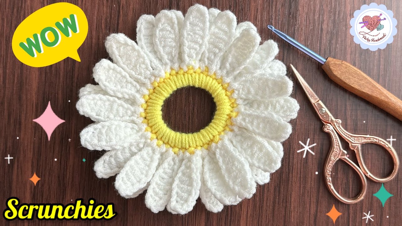 Beautiful 🌼 Crochet  Daisy Hair Scrunchies/ Crochet Tutorial