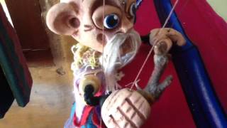 Toko, marionette string puppet, with shakuhachi and Jessie the singing dog
