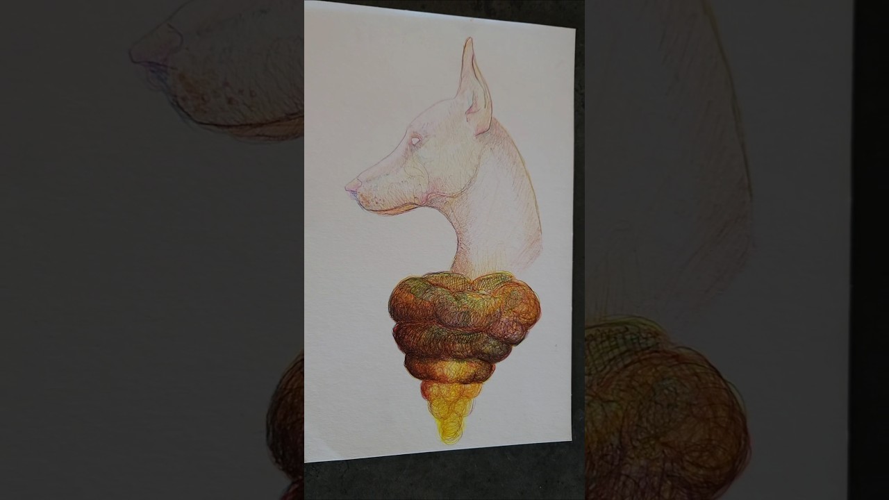 A ballpen drawing of a surreal Dog 