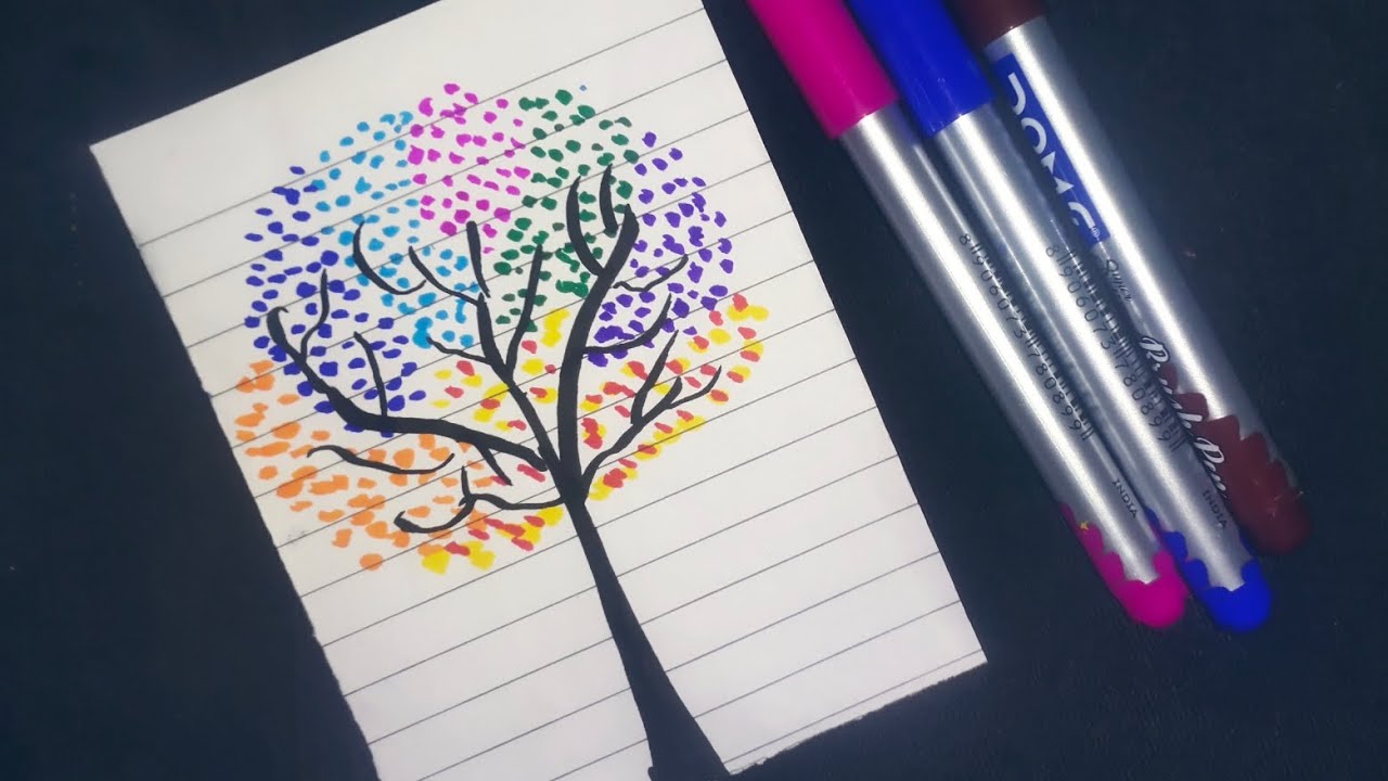 colourfull tree।।easy tutorial।।step by step।।with brush pen - YouTube