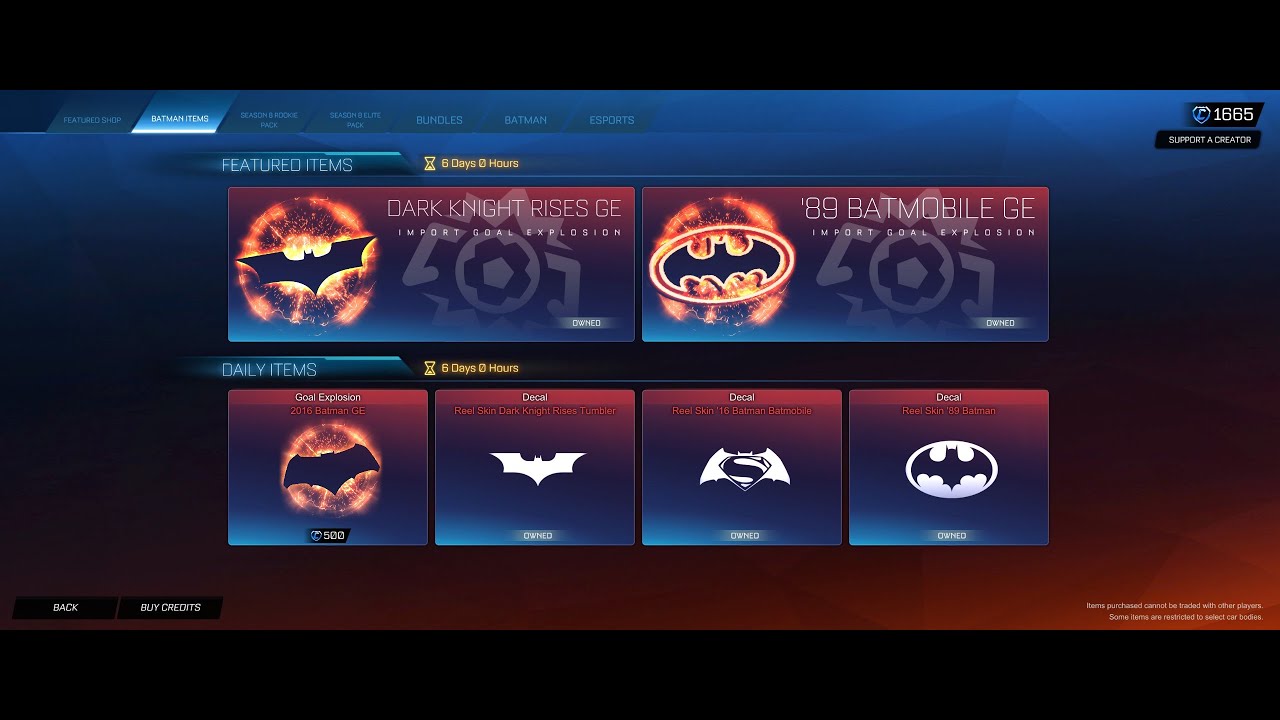 "The Batman Items" Tab in Rocket League Item Shop! Separate Batman Items (Upgrade Items)...