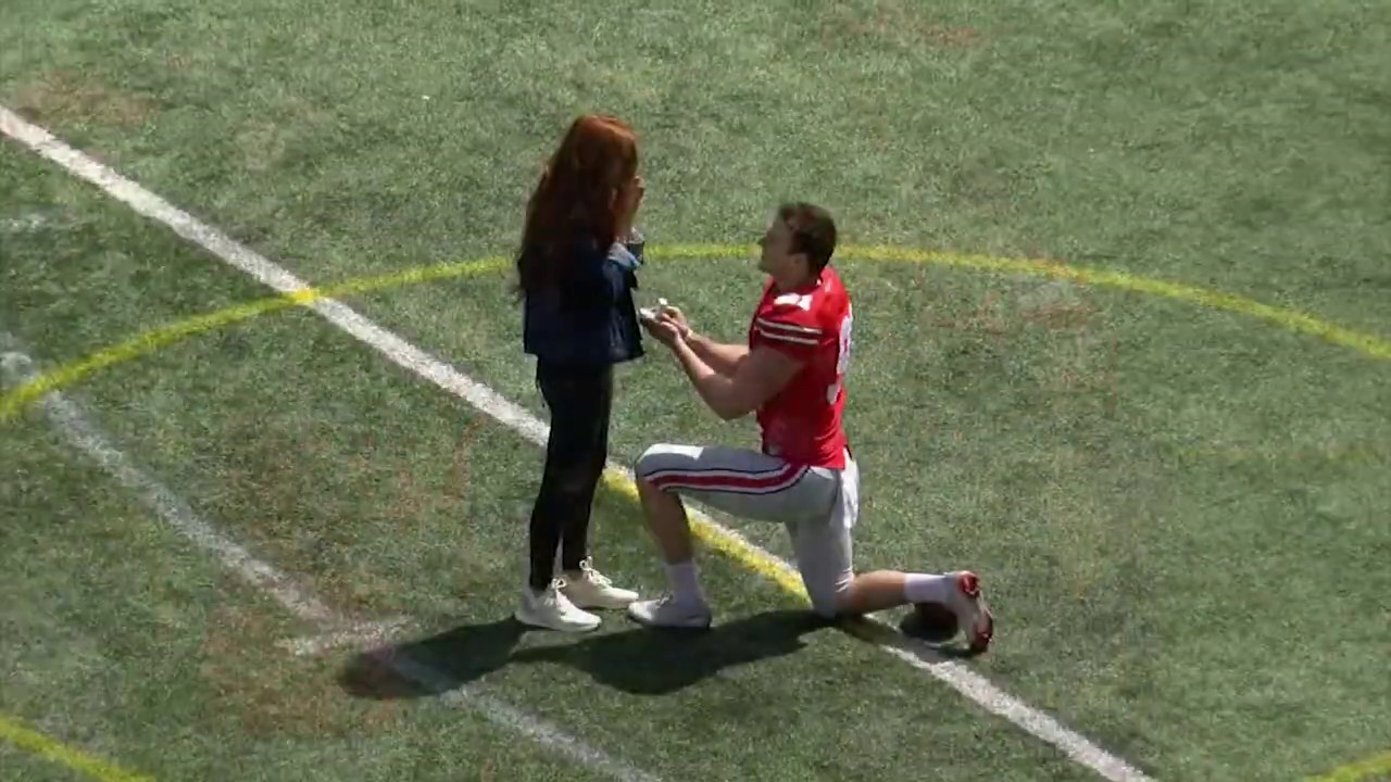 Ohio State Punter Drue Chrisman Gets Engaged During 2019 Spring Football Game B1g Football Youtube Ohio State Punter Drue Chrisman Gets Engaged During 2019 Spring Football Game B1g Football Youtube