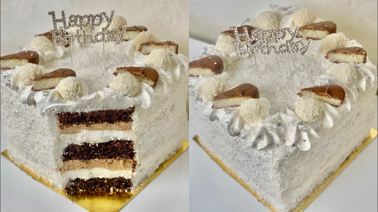 كيكة عيد ميلاد أختي🎈 بطعم 🥥 و الشوكولاطة/ بدون كريمة سائلة و بكريمات بزااف بنان و ساهلين