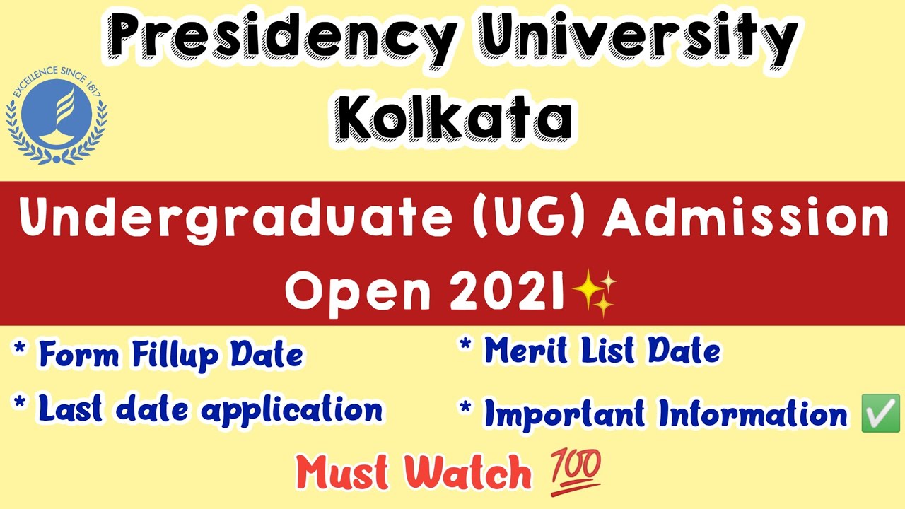 Presidency University Kolkata UG Admission 2021 || Official Notification - PU Admission 2021 BA/BSc