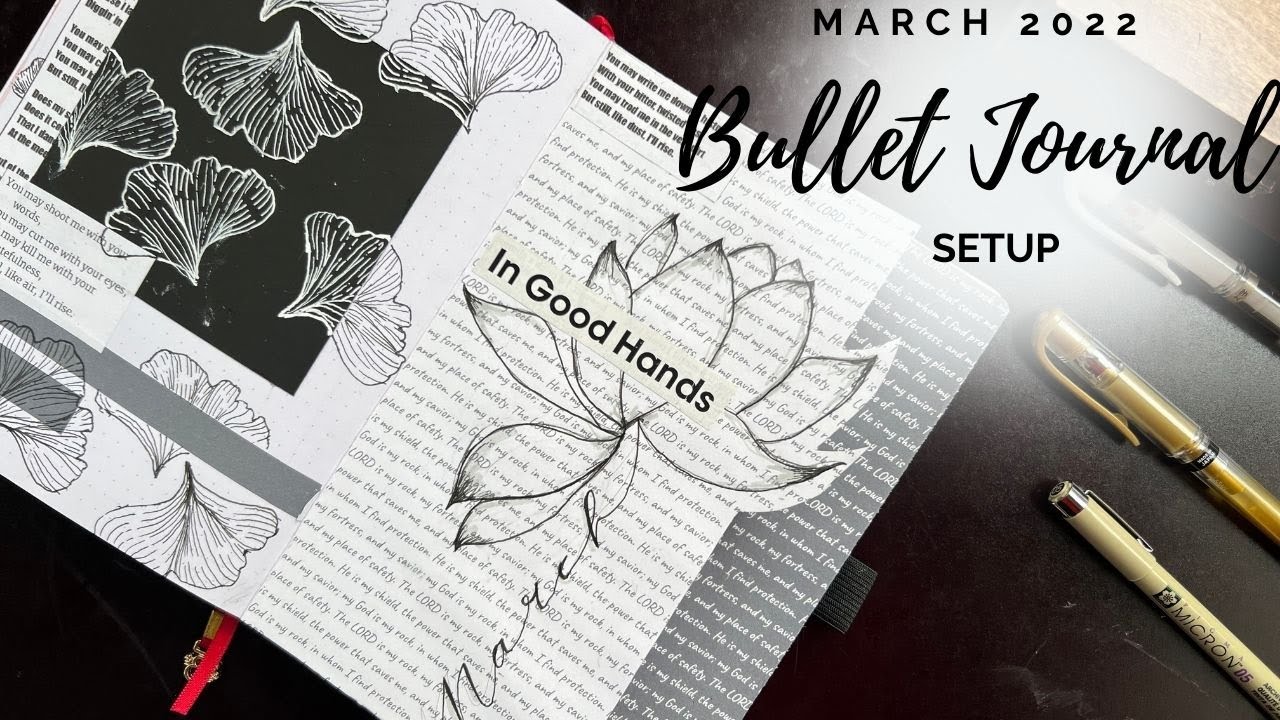 March 2022 Bullet Journal Setup | March BuJo Plan With Me Black and White Spreads