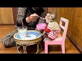 Tiny MODY Obdiently Sit Like Human ChiId Fed Yogurt By His Mom Tiny MODY Obdiently Sit Like Human ChiId Fed Yogurt By His Mom