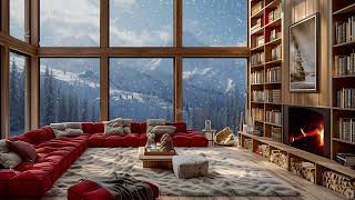 Winter Day Ambience | Snowy Windstorm Ambience | Cozy Cabin Fireplace For Stress Relief, Relaxing