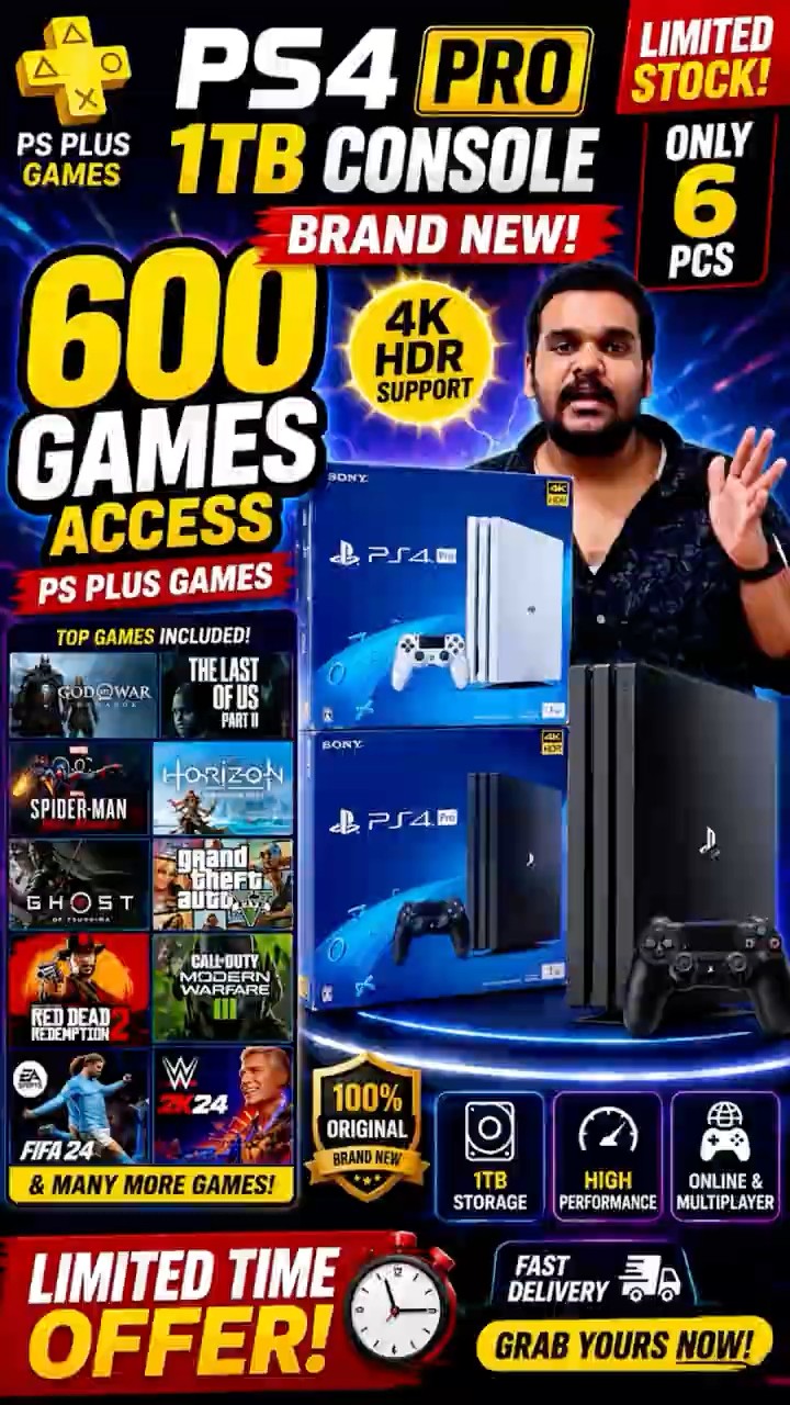 PS4 Pro 1TB Brand New Gaming Console with Original Wireless