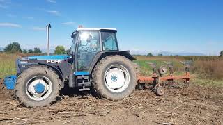 New Holland Ford 8240 Plowing Sunflower (Helianthus)  Field Greece 2020