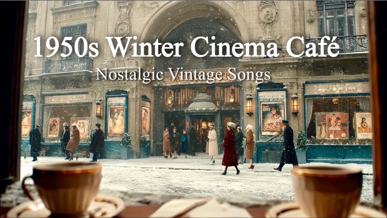 Trip to 1950s Winter Café near the Cinema | Nostalgic Vintage Songs