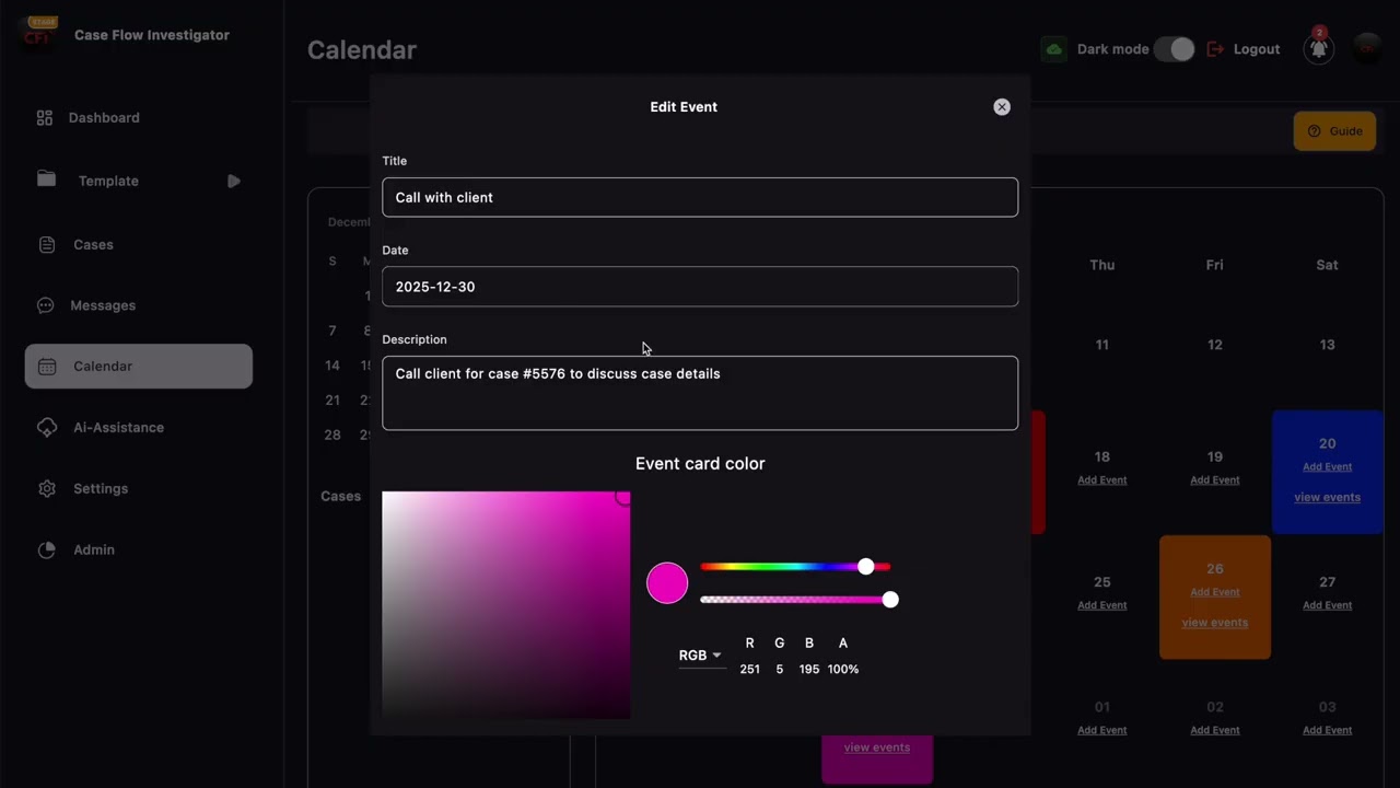 Login / Dashboard / Calendar