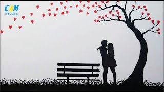 Easy drawing - Dating Couple Silhouettes under love tree #CAMSTYLES