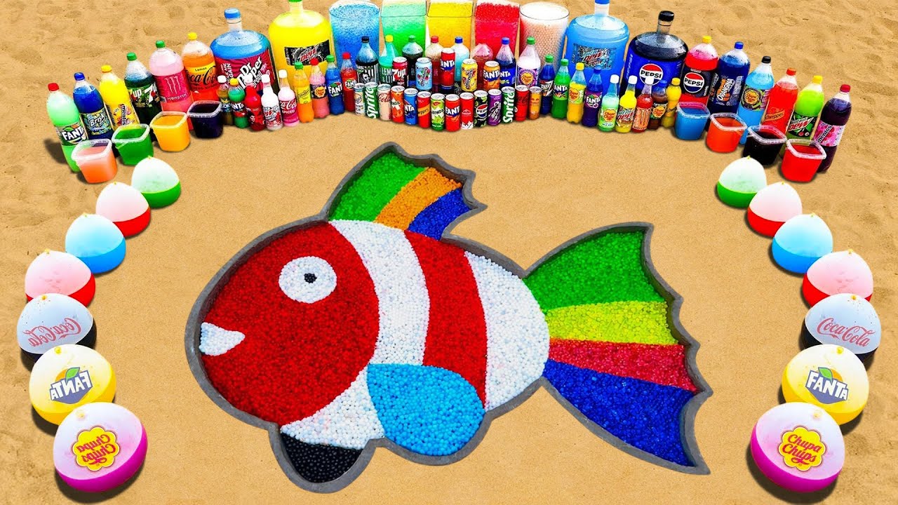 How to make Rainbow Clown Fish with Orbeez, Balloons Fanta, Mirinda, Coca Cola vs Mentos & Sodas