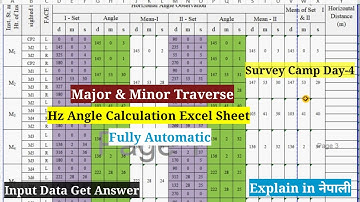 Major and Minor Traverse Angle Calculation Excel Sheet l Survey Camp Day-4