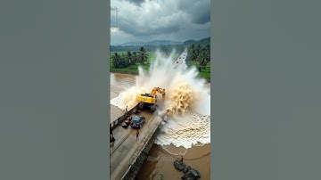River Disaster! Entire Bridge Section Crashes Down With Excavator 🚧 #shorts #construction #fail