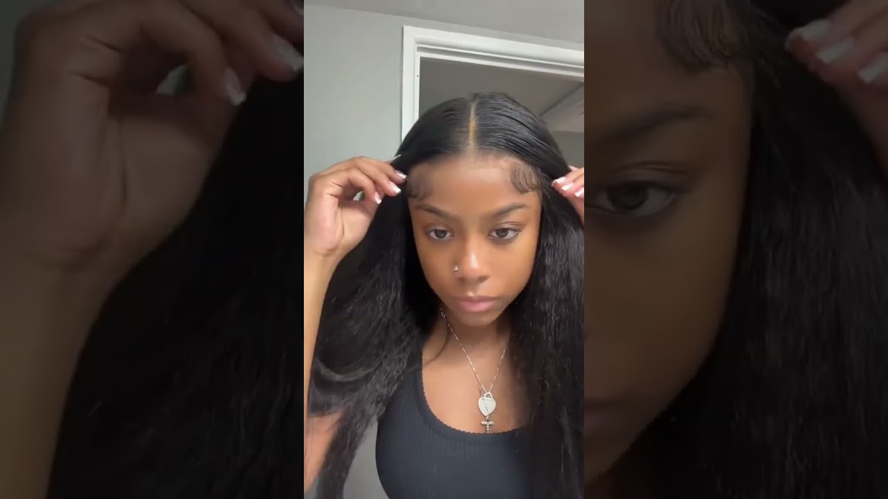 Kinky straight wig installed