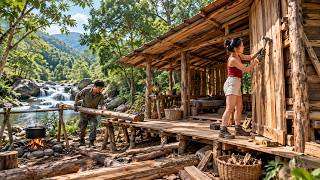 Building a Simple Wooden Cabin in the Forest | Peaceful Off-Grid Life