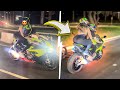 Role noturno de s1000rr com amiga gostosa na garupa