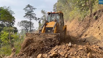 Leveling Uneven Narrow Hilly Road with Jcb Backhoe