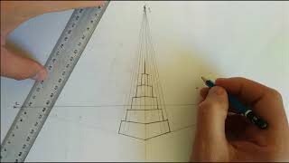 wooow easy perspective رسم منارة باستعمال نقط التلاشي