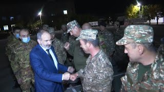 Armenian PM Pashinyan meets reservists going to fight in Karabakh conflict | AFP