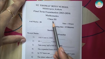 Class 3 Maths Final Term Question paper. ICSE board