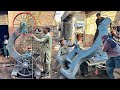 Hard Working Young Man Manufacturing Process of Giant BandSaw Machine in Factory|