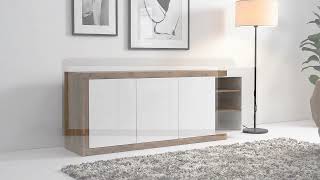 Sideboard Shipley II - Hochglanz Weiß / Eiche Dekor - Breite: 220 cm